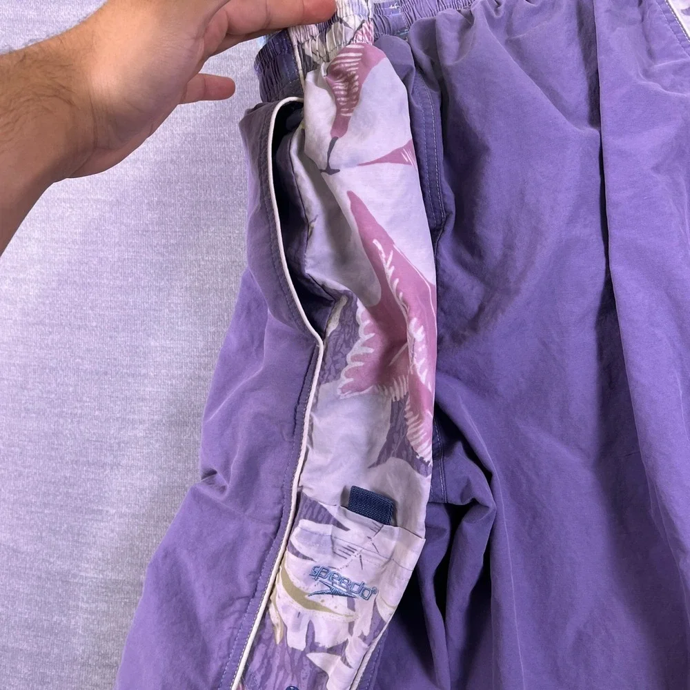 Speedo Swim Trunks Floral Side Panels Mid Rise Shorts Mens Large Purple Nylon